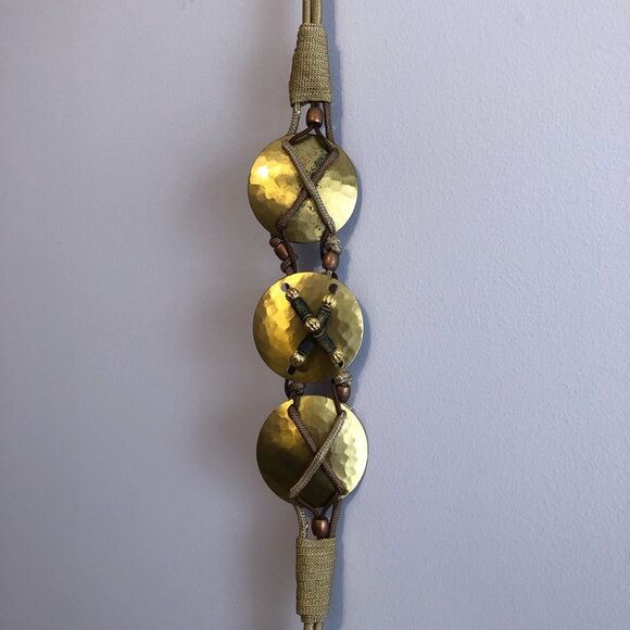 VINTAGE Hammered Brass Circle Knot Rope Belt Gold Statement Waist Hip Boho Gypsy main image 3